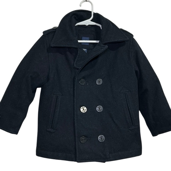 BABY GAP Boys Size 4 Dark Blue Pea Coat Wool Lapel collar, double-button front - Picture 1 of 10